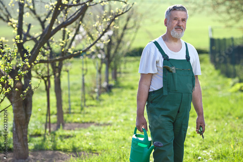 Portrait of a senior man gardening in his garden