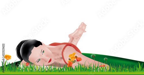 ragazza nell'erba (sfondo bianco)
