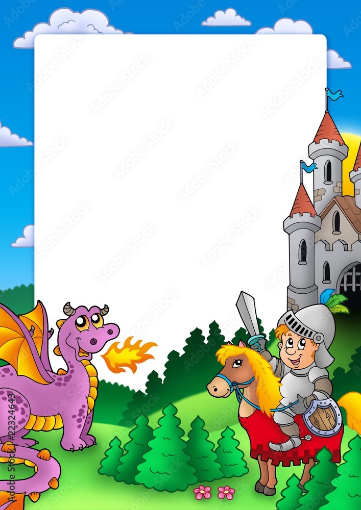 Fototapeta premium Frame with knight and dragon