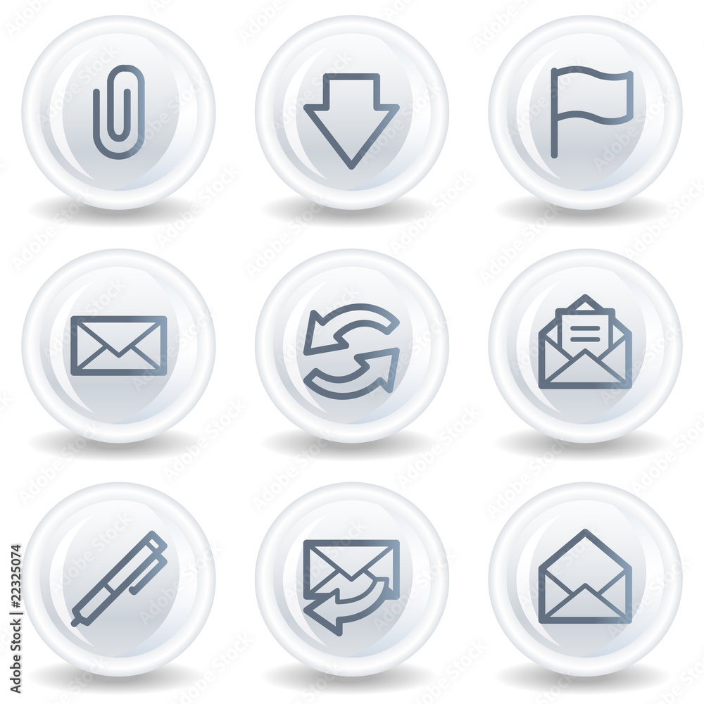 E-mail web icons, white glossy circle buttons E-mail web icons, white glossy circle buttons