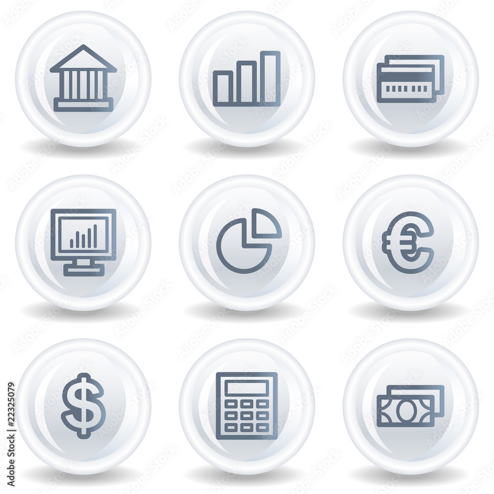 Finance web icons set 1, white glossy circle buttons Finance web icons set 1, white glossy circle buttons