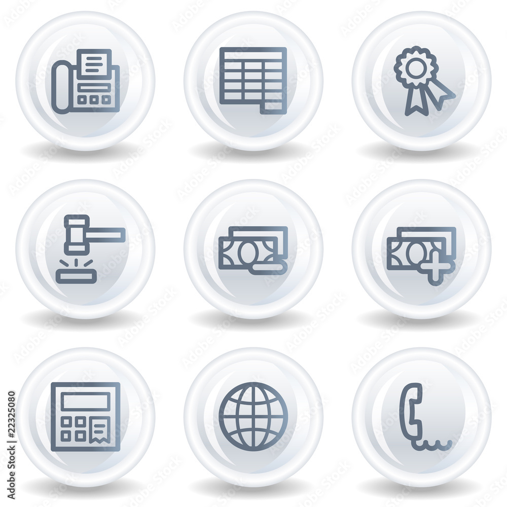 Finance web icons set 2, white glossy circle buttons Finance web icons set 2, white glossy circle buttons