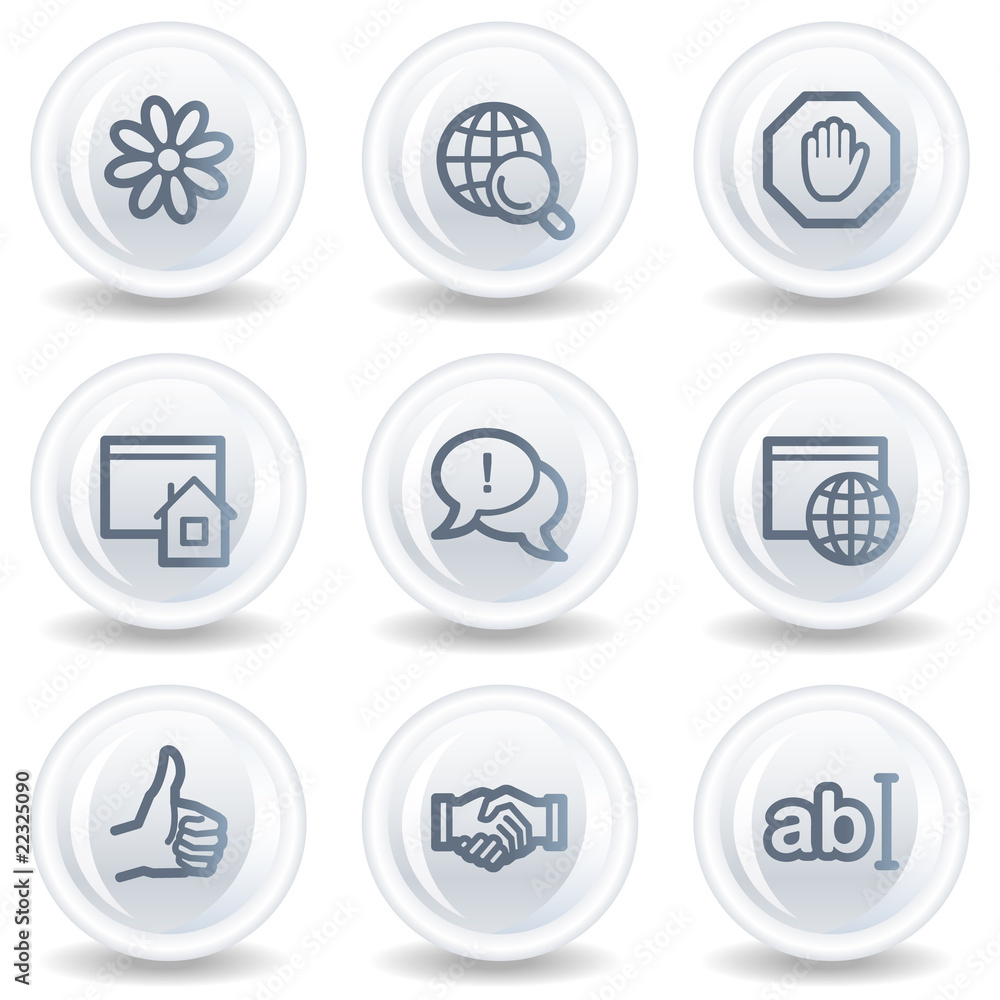 Internet web icons set 1, white glossy circle buttons Internet web icons set 1, white glossy circle buttons