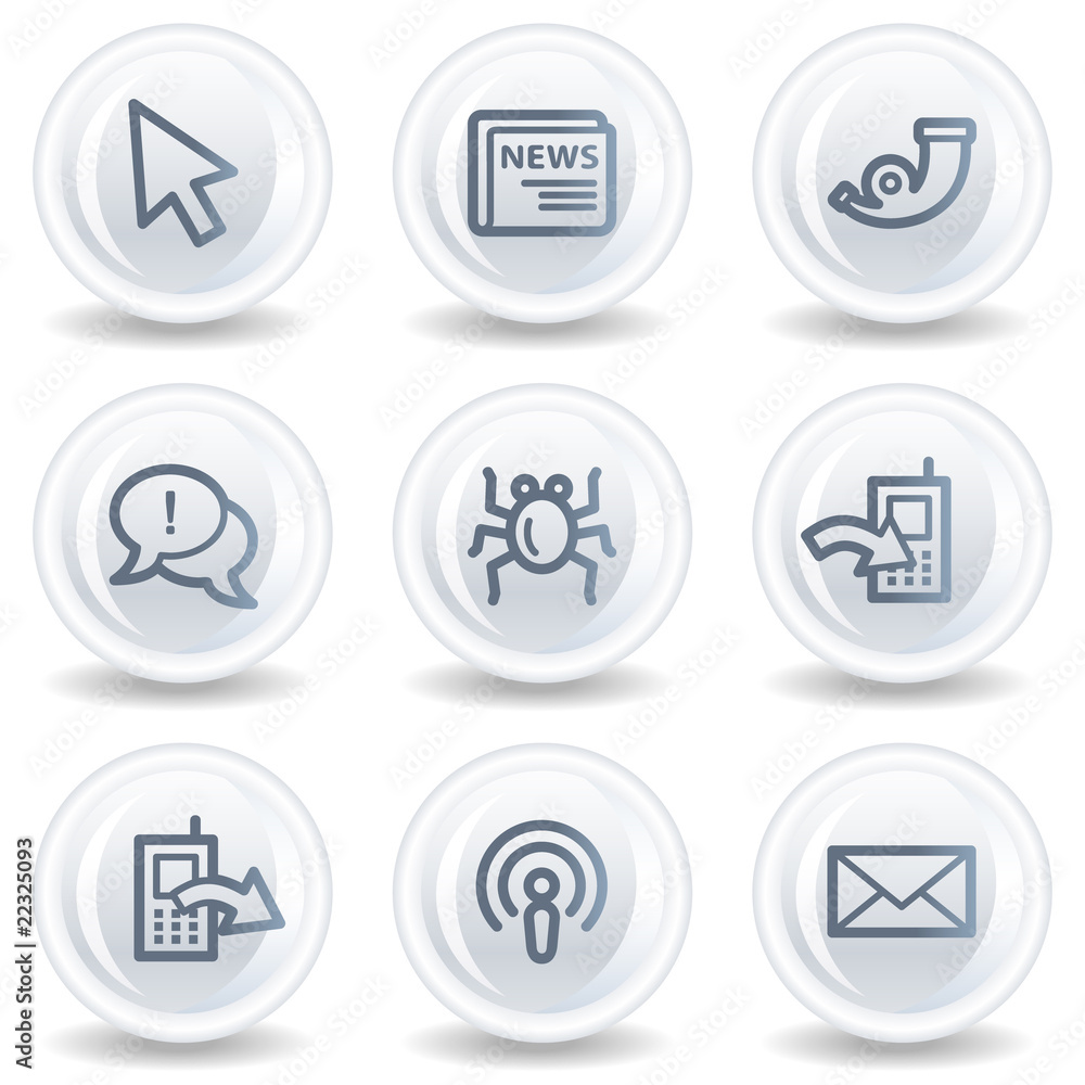 Internet web icons set 2, white glossy circle buttons Internet web icons set 2, white glossy circle buttons
