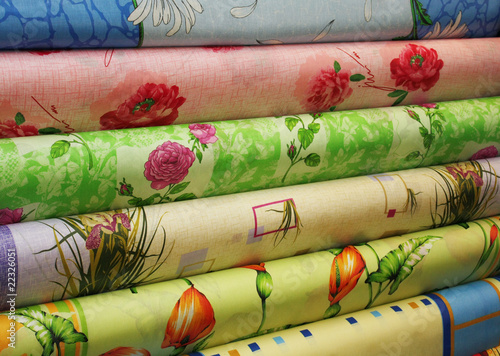 Different colored fabric in rolls