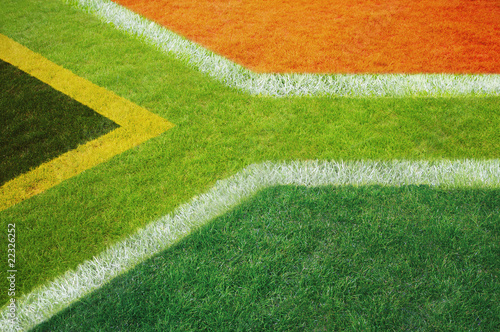 South African flag on football or rugby pitch