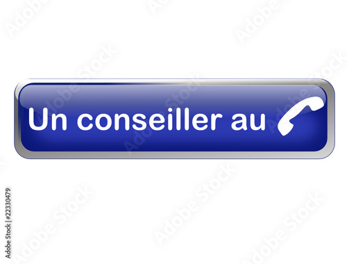 bouton web 3d  bleu rectangle "un conseiller au"