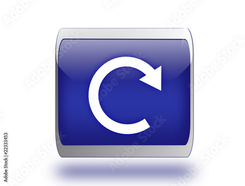 bouton web 3d  bleu carré  fleche ronde blanche