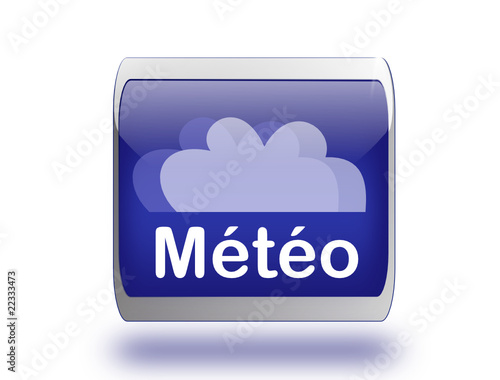 bouton web 3d  bleu carré météo et nuage