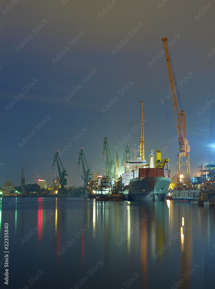 Shipyard of Gdansk at night