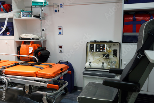 Equipment for ambulances. View from inside.