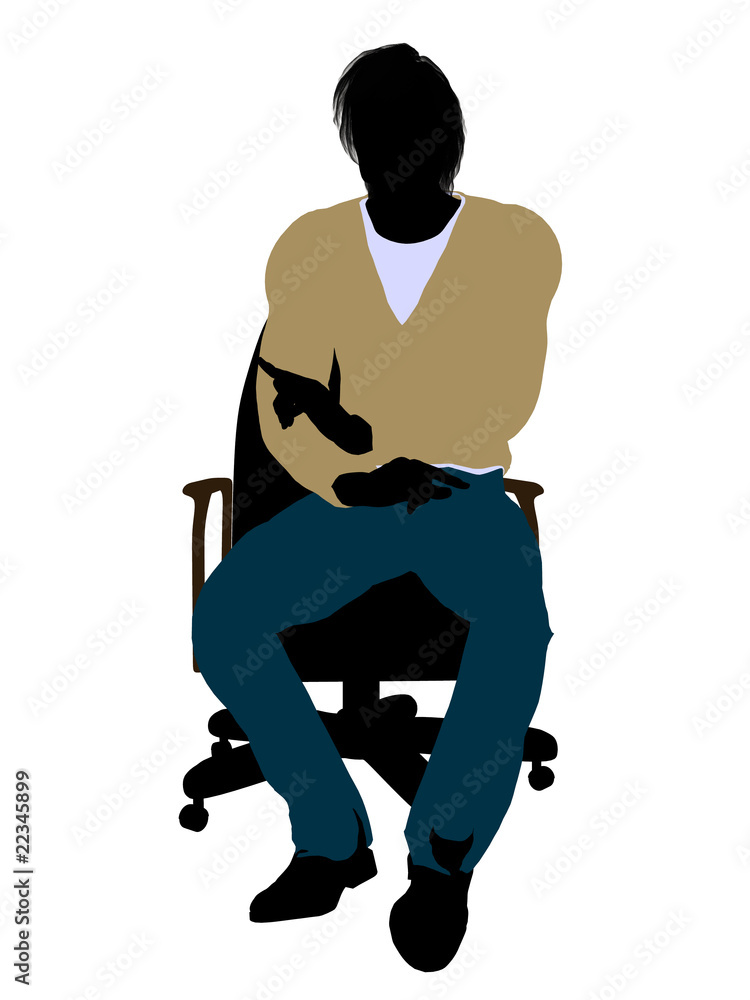 Casual Dressed Male Sitting In A Chair Silhouette Casual Dressed Male Sitting In A Chair Silhouette