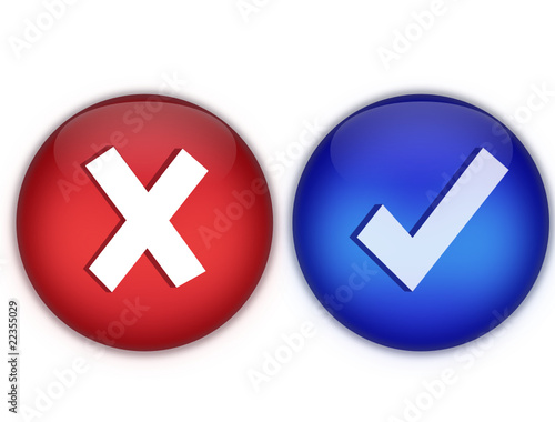 bouton web valide bleu et croix rouge