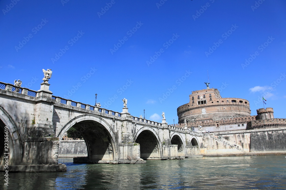 Rome: castle Saint Angelo and old bridge on Tiber river