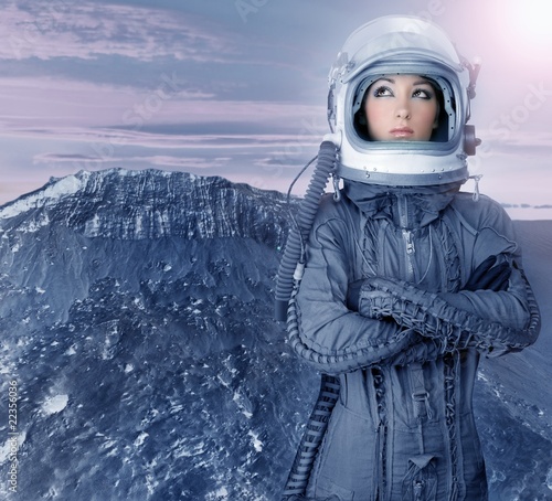 astronaut woman futuristic moon space planets photo