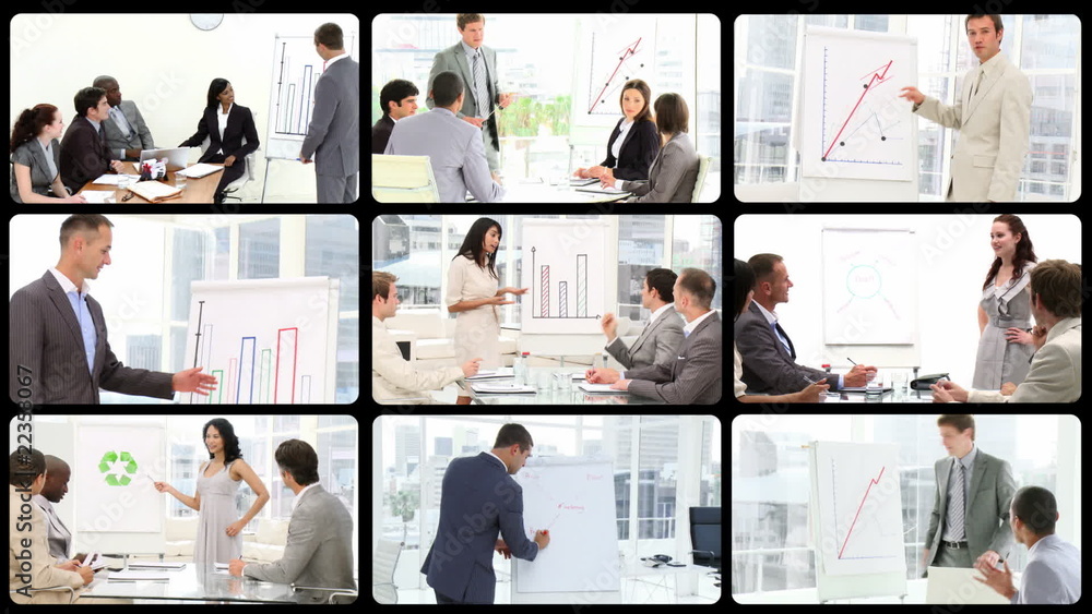 Animation of business people at a presentation in a company Animation of business people at a presentation in a company