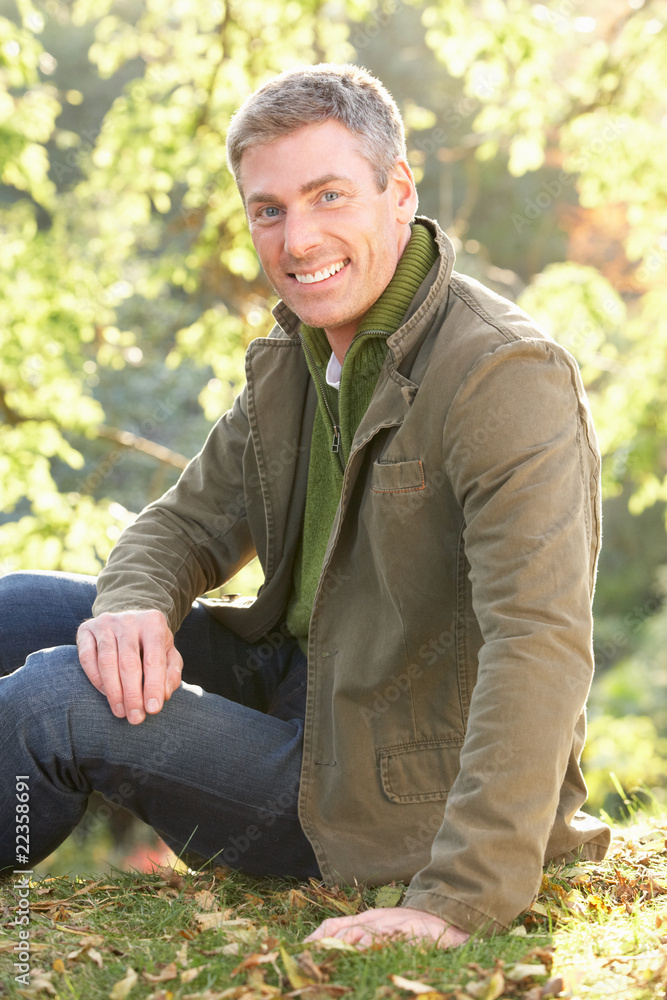 Portrait Of Man Outdoors In Autumn Landscape Portrait Of Man Outdoors In Autumn Landscape