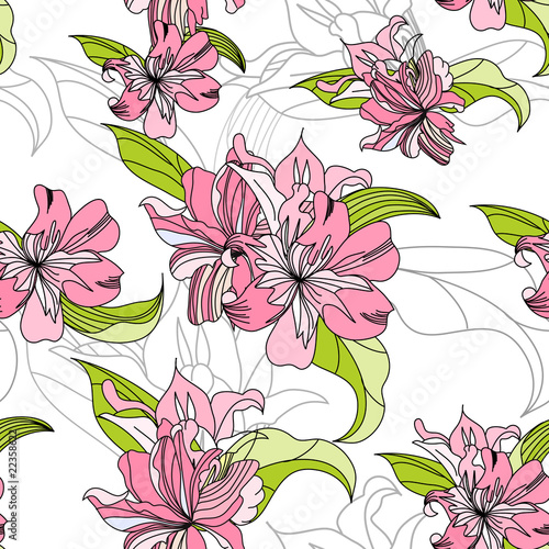 seamless wallpaper with pink lily flowers