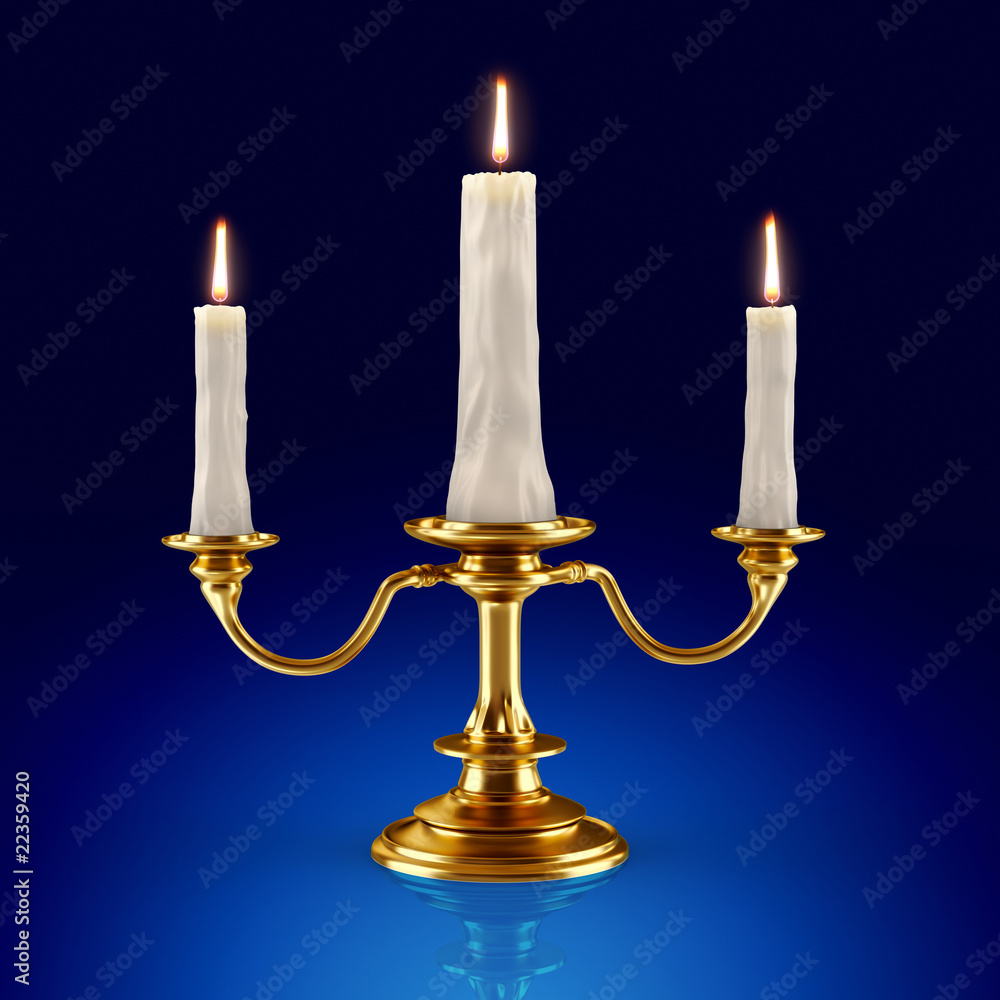 Golden candleholder which burning candles