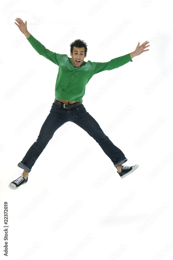 young modern style jumping posing