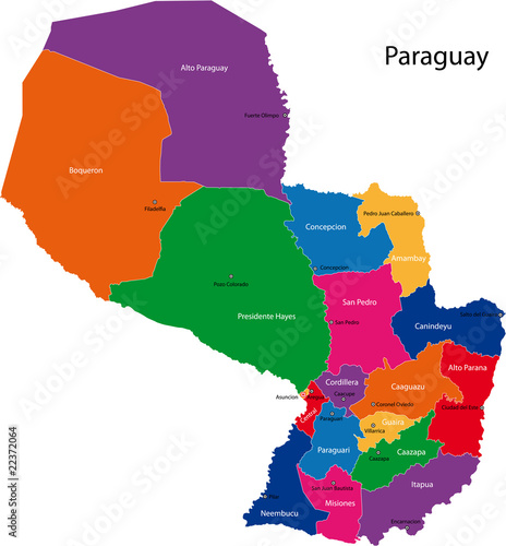 Map of the Republic of Paraguay with the departments
