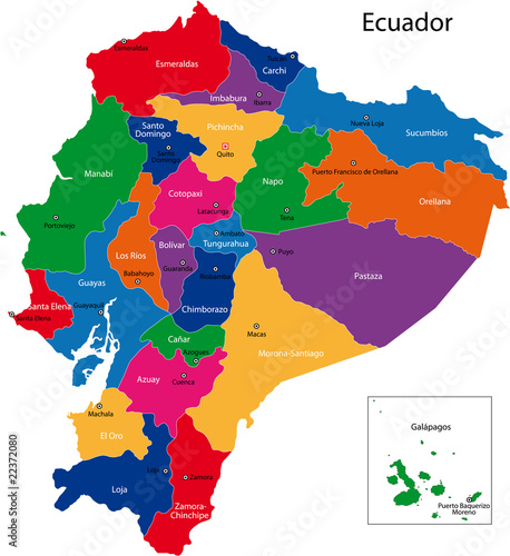 Map of the Republic of Ecuador with the regions