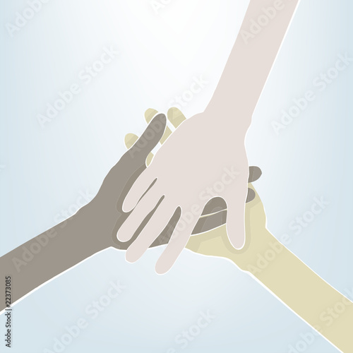 Group handshake with a different colors of nation hands