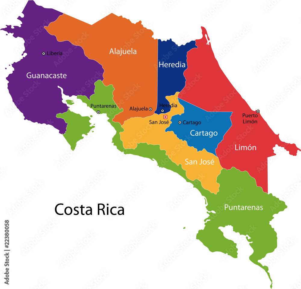 Φωτογραφία Map of the Republic of Costa Rica with the provinces