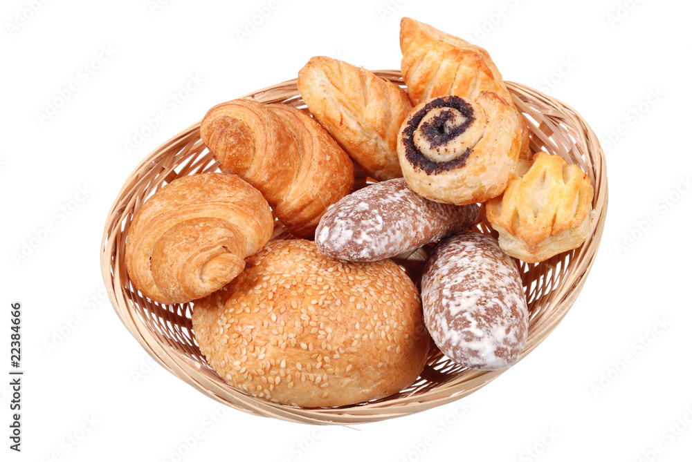 Fresh buns in basket isolated