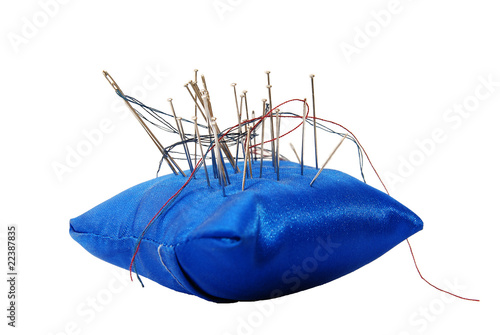 Pincushion with needles and threads