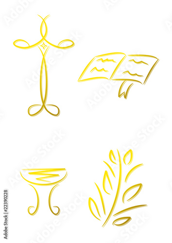 Vier goldene Symbole für Religion und christliche Feste