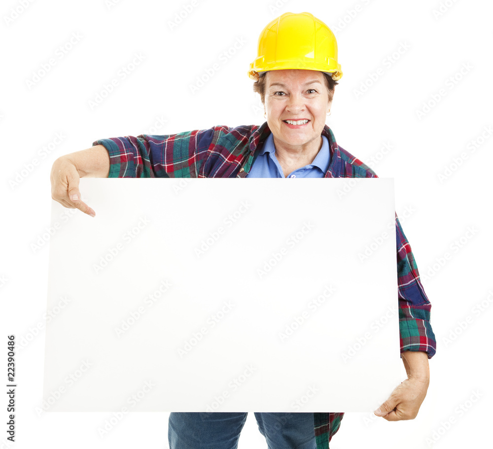 Female Worker with Sign Female Worker with Sign