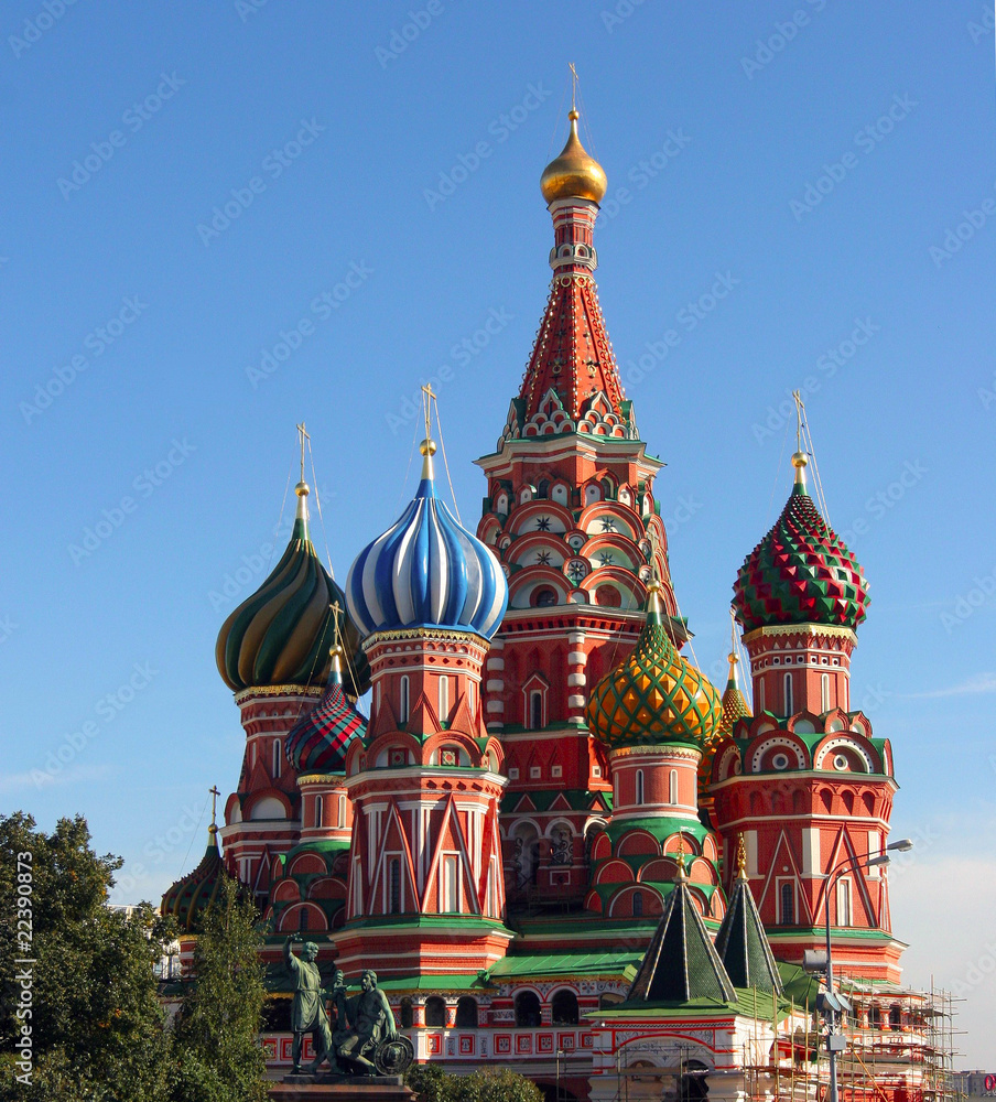 The colorful St Basil Cathedral Kremlin in Moscow Russia.