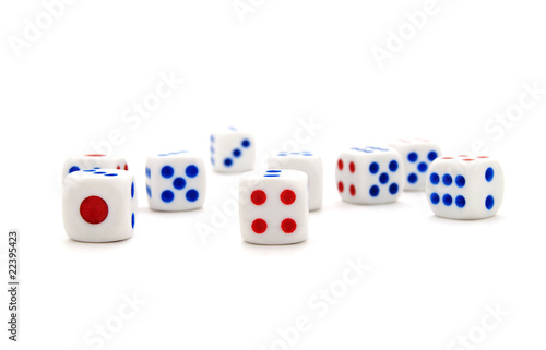 Set of white dices on a white background