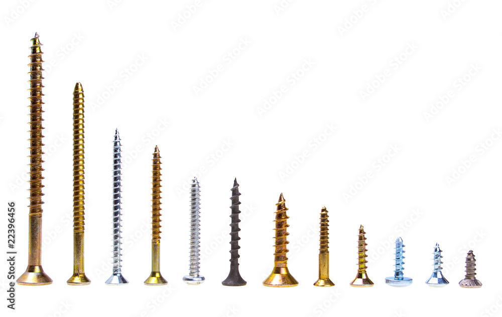 Various kind of screws horisontally descending aligned Various kind of screws horisontally descending aligned