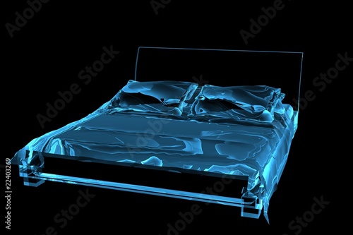 bed 3D rendered xray blue transparent