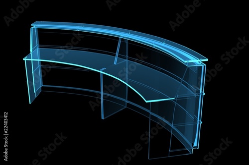 Reception / Desk / rack 3D rendered xray blue transparent