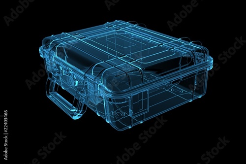 Suitcase 3D rendered xray blue transparent