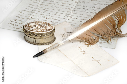 Εκτύπωση καμβά isolated nineteenth century letter with feather