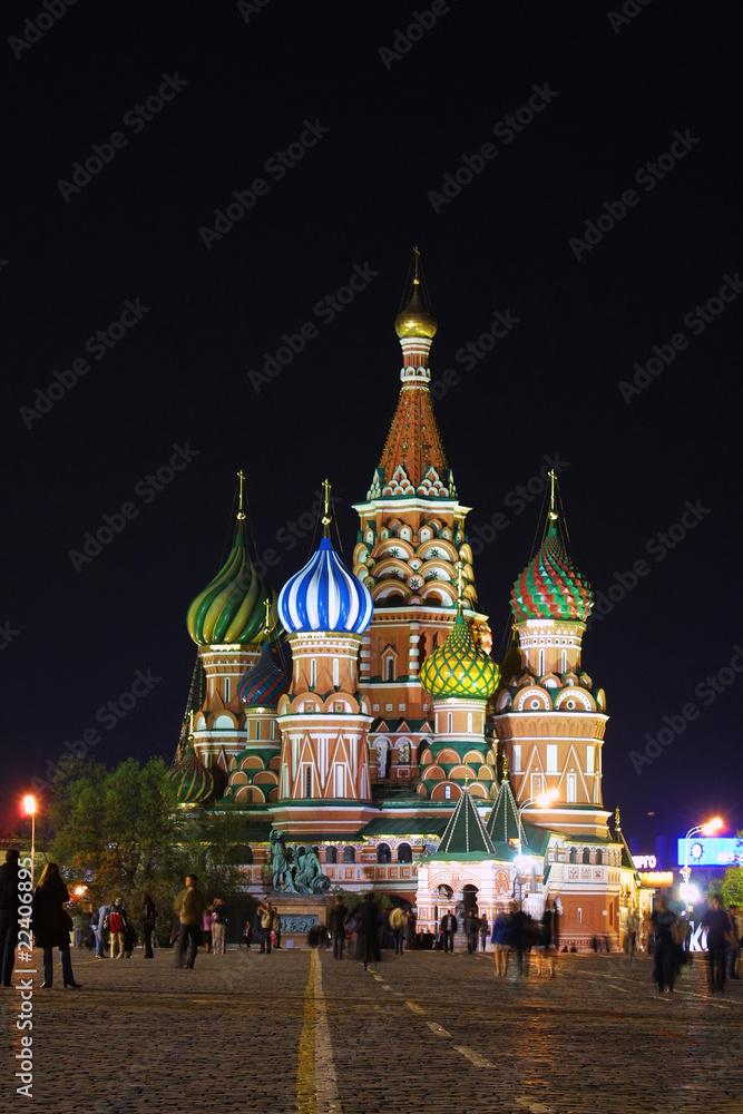 St.Basil's Cathedral in night. Red Square, Moscow, Russia