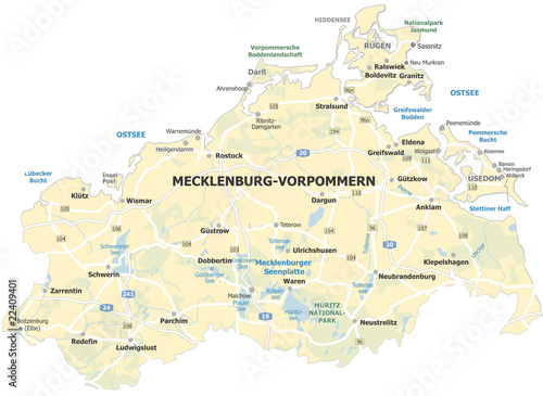 Landkarte Mecklenburg-Vorpommern, Ostseeküste