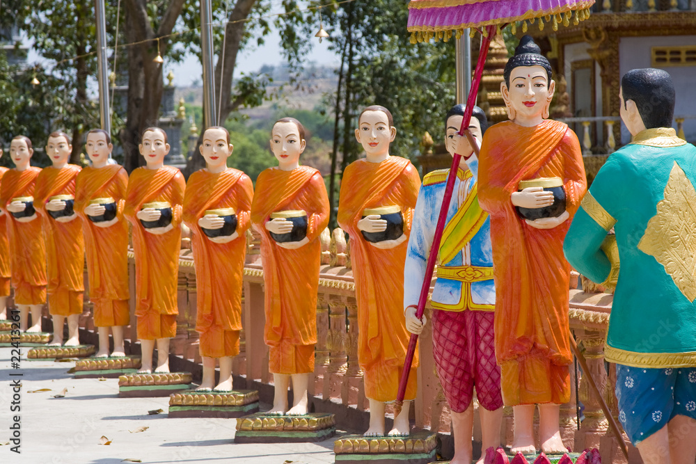 Naklejka premium The image of monks in a Buddhist Temple in Sihanoukville