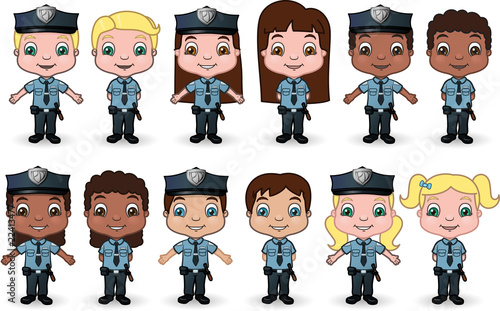Children dressed as police officers - vector illustration