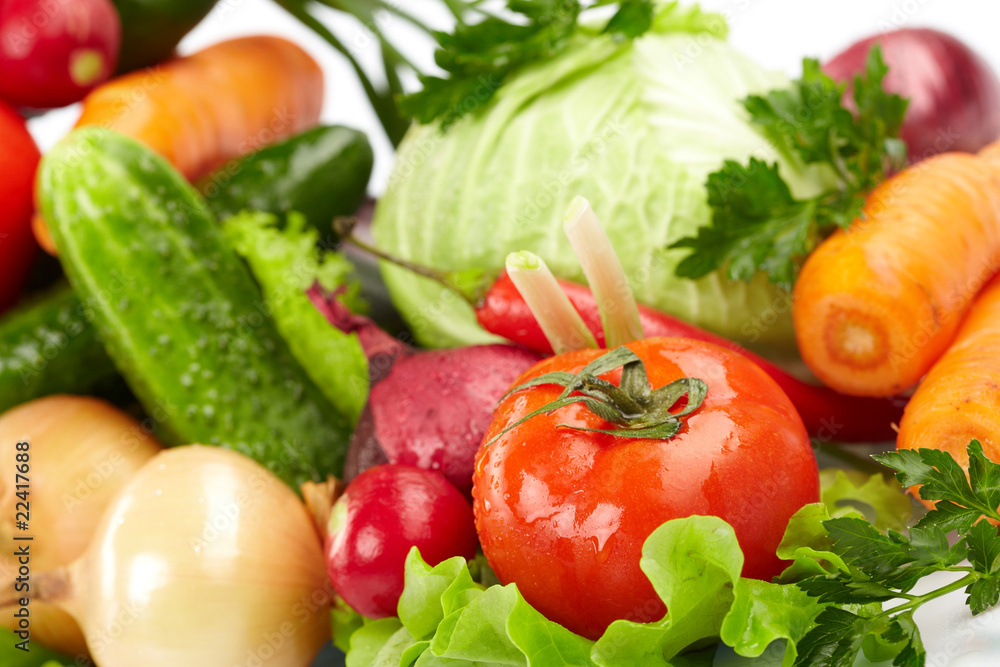 fresh vegetables on the white background