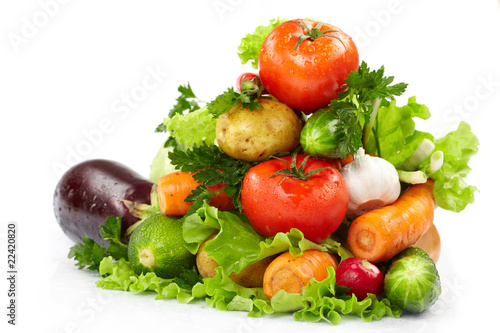 fresh vegetables on the white background