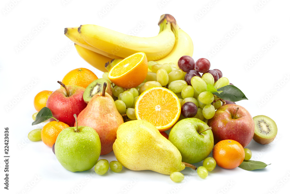 fresh fruits on the white background