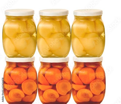 freshly preserved peaches and pears