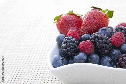 Berries in a bowl on a placemat