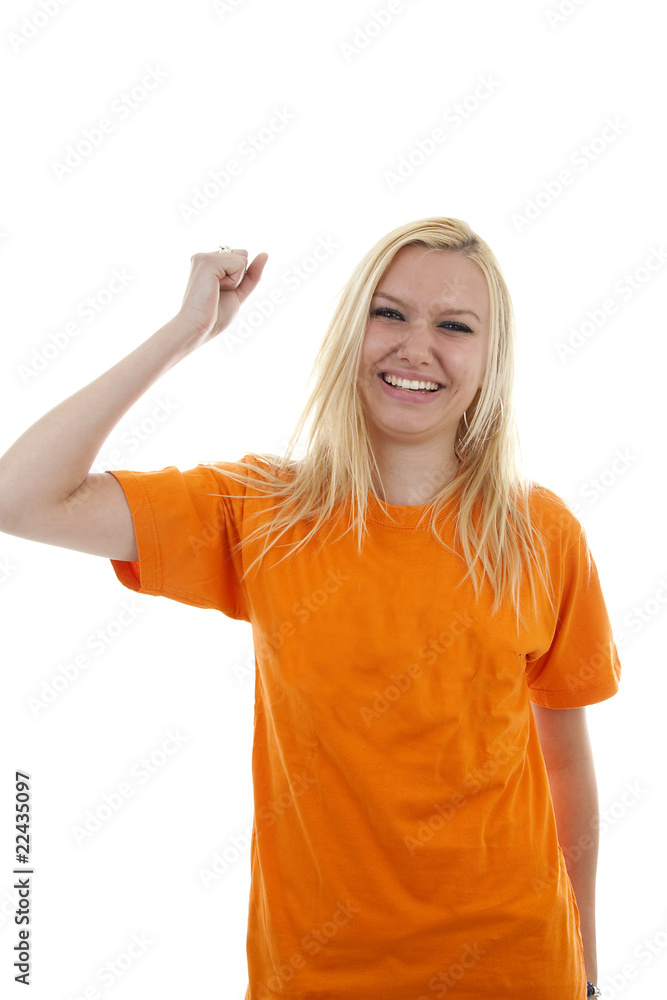Female dutch soccer fan over white background Female dutch soccer fan over white background