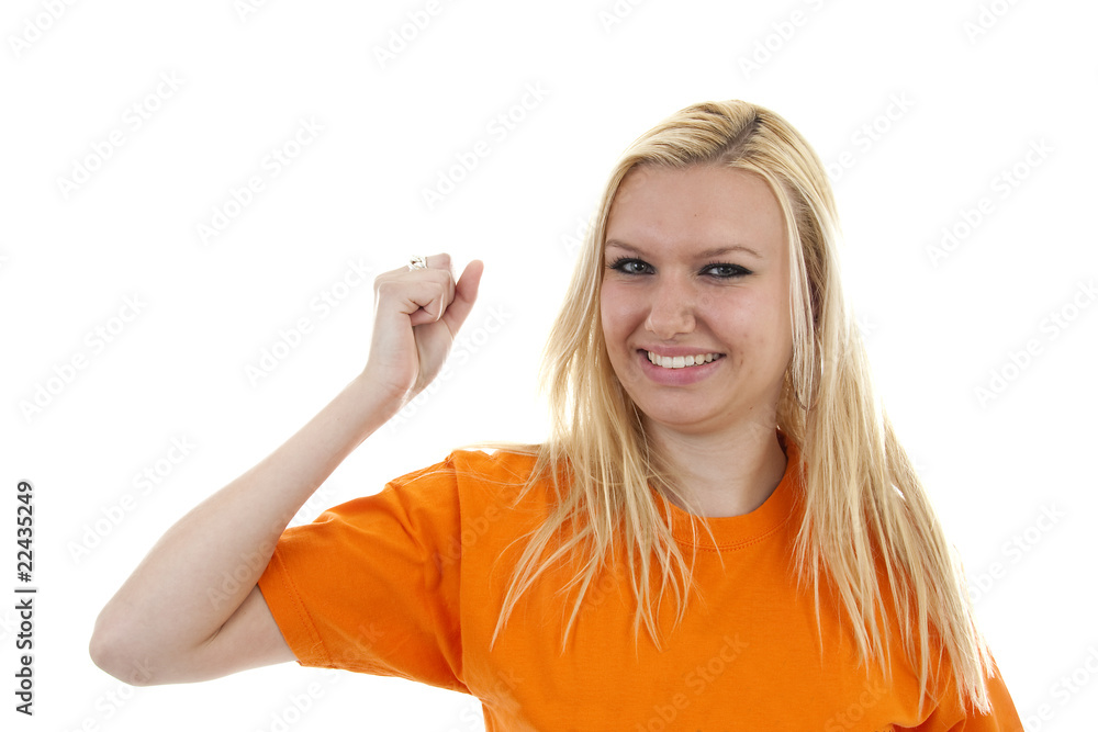 Obraz premium Female dutch soccer fan over white background